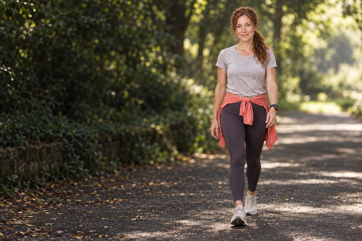 Alice, an Intervals coach, walking on a wooded trail